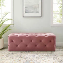 Best Pirce 🌟 Carson Carrington Ullervad 48-inch Button Tufted Entryway Velvet Bench Navy 😀