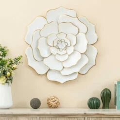 Outlet 😀 Carson Carrington Mjugg White Metal Flower Wall Art ❤️