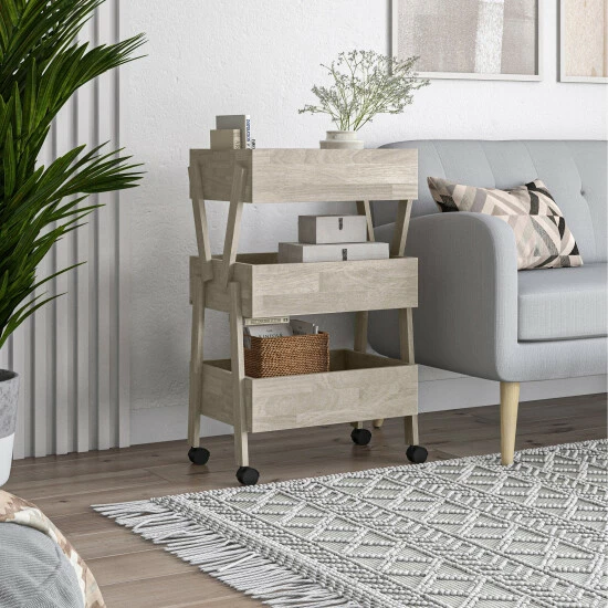Hot Sale ✨ Carson Carrington Shorweood Wood Rolling Storage Cart White Wash 💯 4 Hot Sale ✨ Carson Carrington Shorweood Wood Rolling Storage Cart White Wash 💯 - Image 2