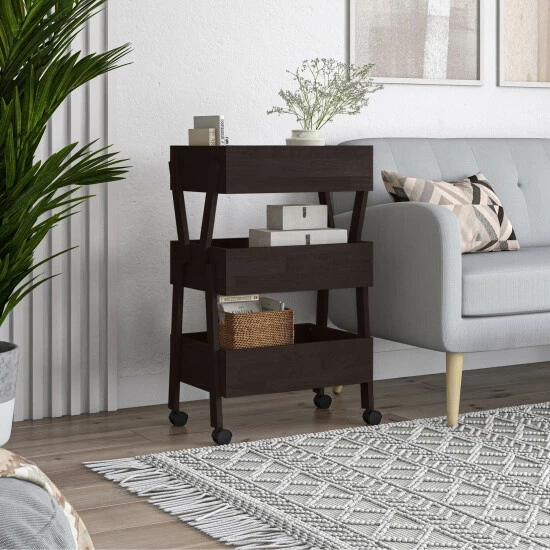 Hot Sale ✨ Carson Carrington Shorweood Wood Rolling Storage Cart White Wash 💯 5 Hot Sale ✨ Carson Carrington Shorweood Wood Rolling Storage Cart White Wash 💯 - Image 3