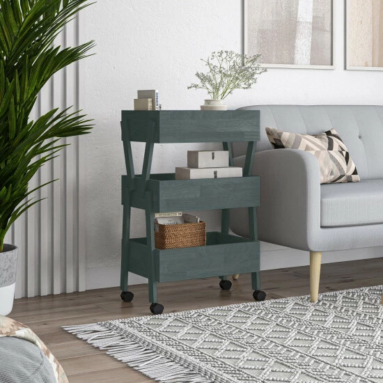 Hot Sale ✨ Carson Carrington Shorweood Wood Rolling Storage Cart White Wash 💯 6 Hot Sale ✨ Carson Carrington Shorweood Wood Rolling Storage Cart White Wash 💯 - Image 4