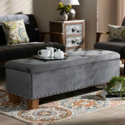 Flash Sale 🎉 Carson Carrington Bahult Upholstered Button-tufted Storage Ottoman Bench Navy 😉