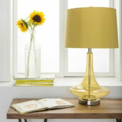 New 😍 Carson Carrington Paimio Solid Yellow Bray Table Lamp 👍