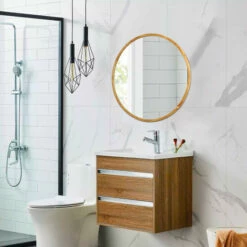 Wholesale ⌛ Carson Carrington Salungen Wall-mounted Round Mirror - Oak 🥰