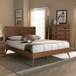 Best Sale 😉 Carson Carrington Ulvsta Mid-century Walnut Finish Wood Platform Bed 🧨