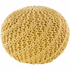 Best Sale 💯 Carson Carrington Pahkuri Modern Knitted 20-inch Round Pouf Bright Yellow 🔥