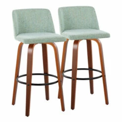 Top 10 🎁 Carson Carrington Vallberga 30" Fixed-Height Bar Stool With Walnut Wood Base (Set Of 2) Light Green Fabric/round Black Footrest 🎁