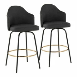 Deals ⌛ Carson Carrington Valsatra Upholstered Bar Stool With Metal Base (Set Of 2) Black & Floral Print/black 🌟