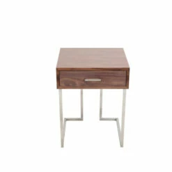 Outlet 🎉 Carson Carrington Siuntio Roman Contemporary Walnut Wood And Stainless Steel End Table With Drawer ✔️ -Carson Carrington Sales unnamed file 7263