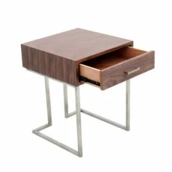 Outlet 🎉 Carson Carrington Siuntio Roman Contemporary Walnut Wood And Stainless Steel End Table With Drawer ✔️ -Carson Carrington Sales unnamed file 7264