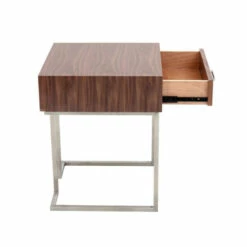 Outlet 🎉 Carson Carrington Siuntio Roman Contemporary Walnut Wood And Stainless Steel End Table With Drawer ✔️ -Carson Carrington Sales unnamed file 7265