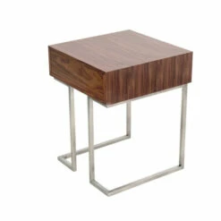 Outlet 🎉 Carson Carrington Siuntio Roman Contemporary Walnut Wood And Stainless Steel End Table With Drawer ✔️ -Carson Carrington Sales unnamed file 7267