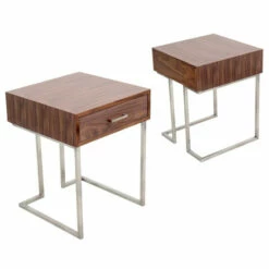 Outlet 🎉 Carson Carrington Siuntio Roman Contemporary Walnut Wood And Stainless Steel End Table With Drawer ✔️ -Carson Carrington Sales unnamed file 7268