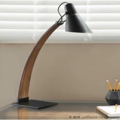 New ❤️ Carson Carrington Fagersta Mid-Century Modern Wood And Metal Table Lamp 👏
