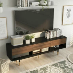 Discount 👍 Carson Carrington Uddvide Black And Brown 71-inch 3-shelf TV Console ✔️ -Carson Carrington Sales unnamed file 7562