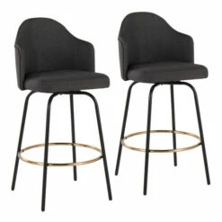 Best deal 😍 Carson Carrington Valsatra Upholstered Counter Stool With Black Metal Base (Set Of 2) Charcoal + Gold Footrest 🧨