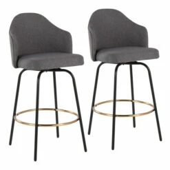Best deal 😍 Carson Carrington Valsatra Upholstered Counter Stool With Black Metal Base (Set Of 2) Charcoal + Gold Footrest 🧨 -Carson Carrington Sales unnamed file 7797