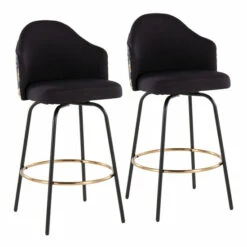 Best deal 😍 Carson Carrington Valsatra Upholstered Counter Stool With Black Metal Base (Set Of 2) Charcoal + Gold Footrest 🧨 -Carson Carrington Sales unnamed file 7798