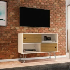 Discount 🧨 Carson Carrington Ulriksfors Mid-century Modern 35.43-inch TV Stand Cinnamon And Off White 👏
