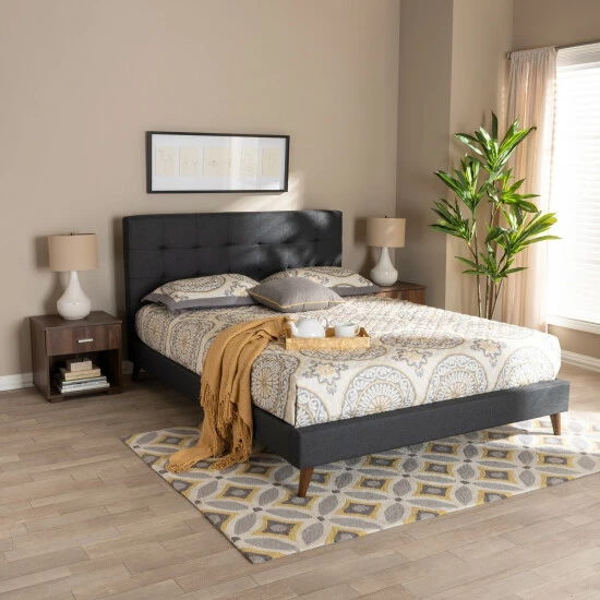 Brand new 🔥 Carson Carrington Uggyallen Mid-century Fabric Bed With 2 Nightstands Beige ⌛ 4 Brand new 🔥 Carson Carrington Uggyallen Mid-century Fabric Bed With 2 Nightstands Beige ⌛ - Image 2