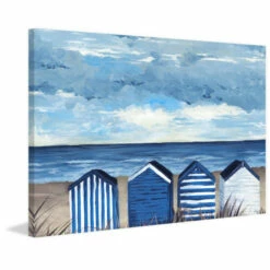 Cheapest 🎉 Carson Carrington 'Blue And White Beach Huts' Painting Print On Wrapped Canvas 🎁