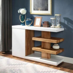 Wholesale ๐ Carson Carrington Paddal White And Brown 47-inch 6-shelf Sofa Table ๐