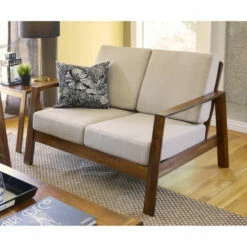 Cheap 🧨 Carson Carrington Horuphav Retro Exposed Wood Frame Loveseat Navy Blue Velvet 😀