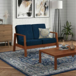 Cheap 🧨 Carson Carrington Horuphav Retro Exposed Wood Frame Loveseat Navy Blue Velvet 😀 -Carson Carrington Sales unnamed file 8377