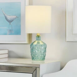 Brand new 🥰 Carson Carrington Vagnarod Sky Blue Diamond Pattern Glass Accent Lamp ⭐