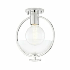 Promo 😀 Carson Carrington Varjaren Clear Glass 1-light Semi Flush Mount Polished Nickel 🌟
