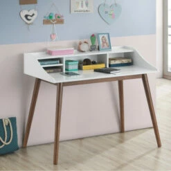 New 🛒 Carson Carrington Hjalmo White/Walnut 4-compartment Writing Desk 👏