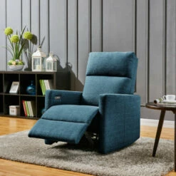 Buy 👍 Carson Carrington Skorping Blue Power Wall Hugger Recliner Chair With USB Port 😉