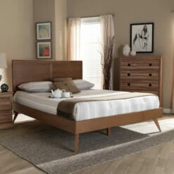 Cheapest 😉 Carson Carrington Ulvsta Mid-century Walnut Wood Platform Bed 🔔