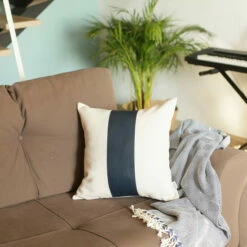 Cheapest 🤩 Carson Carrington Hoga Faux Leather Pillow Cover Navy Blue/white-12x20 ✔️ -Carson Carrington Sales unnamed file 985